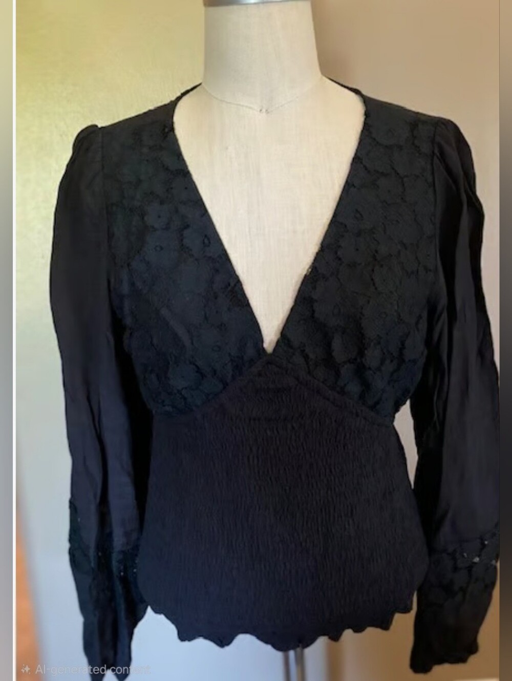 NWOT Promesa "Romance Me" Lace Smocked Peasant Top in Black - Boho Cottagecore M - Picture 2 of 12